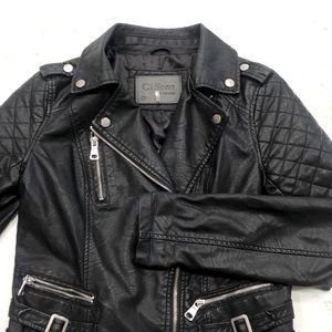 Black leather detailed jacket